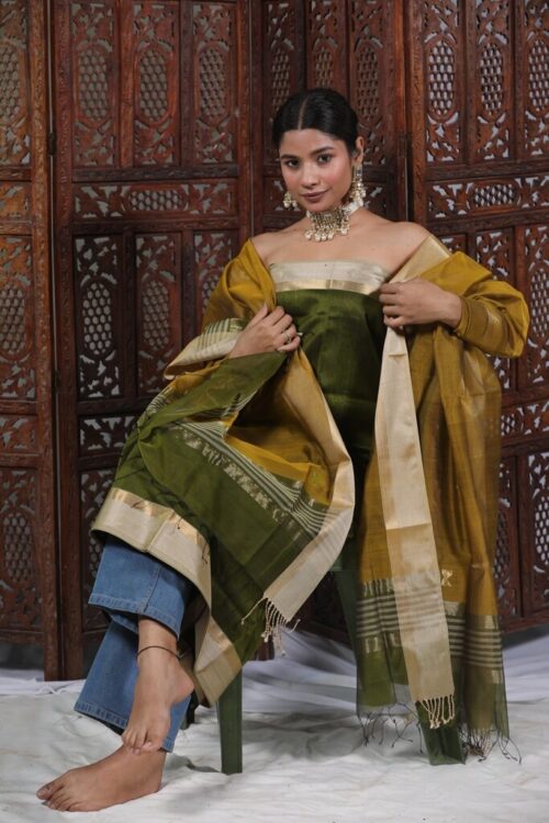 Maheshwari Patti Butidar Silk Cotton Dress Material (2-ps)